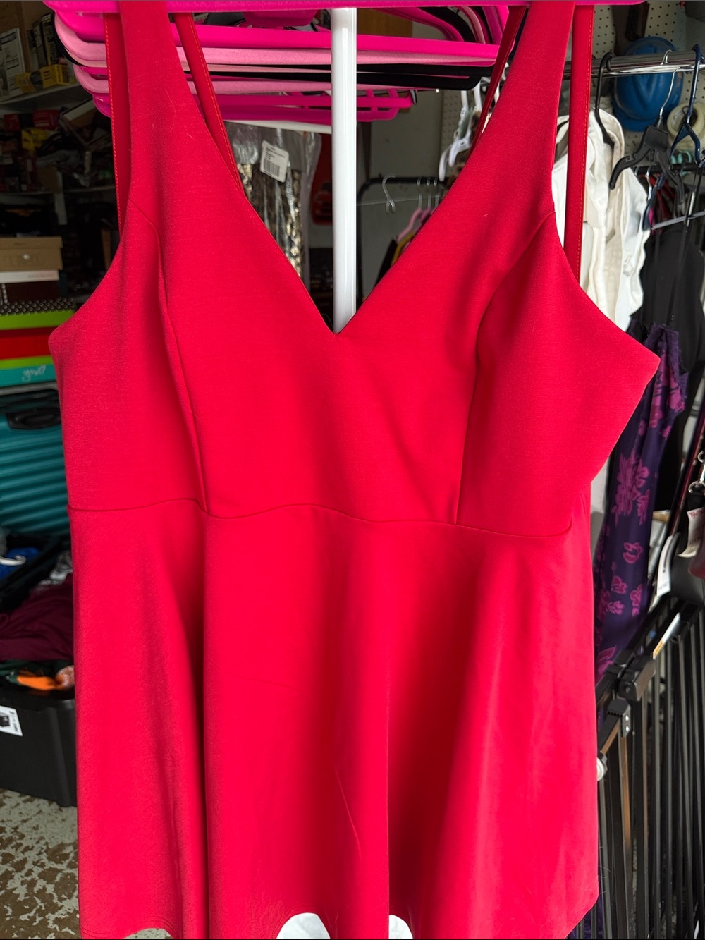SHEIN Bright Red V-Neck Sleeveless Mini Dress